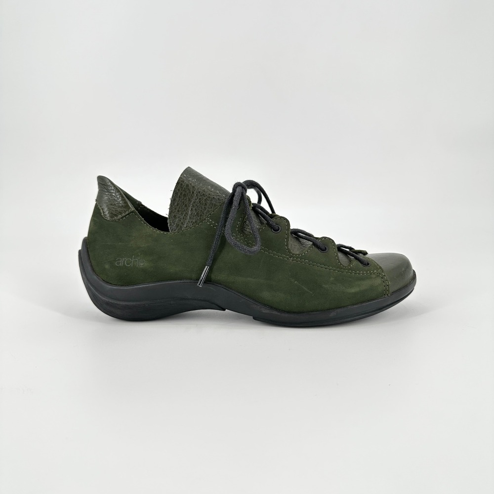 Arche Comfy Olive Green Nubuck Leather Lace Up Sneakers Womens US 4 FR 34